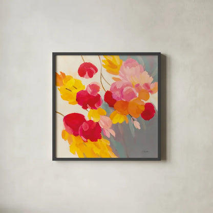 Magenta Bloom II by Silvia Vassileva. Shown in a sleek black glass frame for a contemporary gallery look. Available as an archival giclee rolled canvas, fine art paper, or poster print. SKU 83090a.