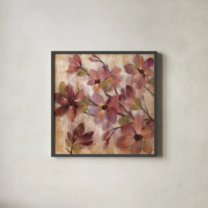 Magenta Branch I by Silvia Vassileva. Shown in a sleek black glass frame for a contemporary gallery look. Available as an archival giclee rolled canvas, fine art paper, or poster print. SKU 10549a.