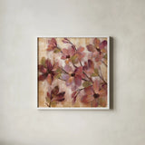 Magenta Branch I by Silvia Vassileva. Shown in a crisp white glass frame for a clean and minimalist style. Available as an archival giclee rolled canvas, fine art paper, or poster print. SKU 10549a.