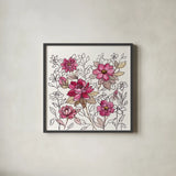 Magenta Flower Lace I by Silvia Vassileva. Shown in a sleek black glass frame for a contemporary gallery look. Available as an archival giclee rolled canvas, fine art paper, or poster print. SKU 63907a.