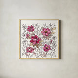 Magenta Flower Lace I by Silvia Vassileva. Shown in a natural wood glass frame for a timeless modern aesthetic. Available as an archival giclee rolled canvas, fine art paper, or poster print. SKU 63907a.