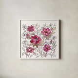 Magenta Flower Lace I by Silvia Vassileva. Shown in a crisp white glass frame for a clean and minimalist style. Available as an archival giclee rolled canvas, fine art paper, or poster print. SKU 63907a.