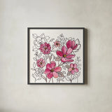Magenta Flower Lace II by Silvia Vassileva. Shown in a sleek black glass frame for a contemporary gallery look. Available as an archival giclee rolled canvas, fine art paper, or poster print. SKU 63908a.