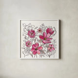 Magenta Flower Lace II by Silvia Vassileva. Shown in a crisp white glass frame for a clean and minimalist style. Available as an archival giclee rolled canvas, fine art paper, or poster print. SKU 63908a.