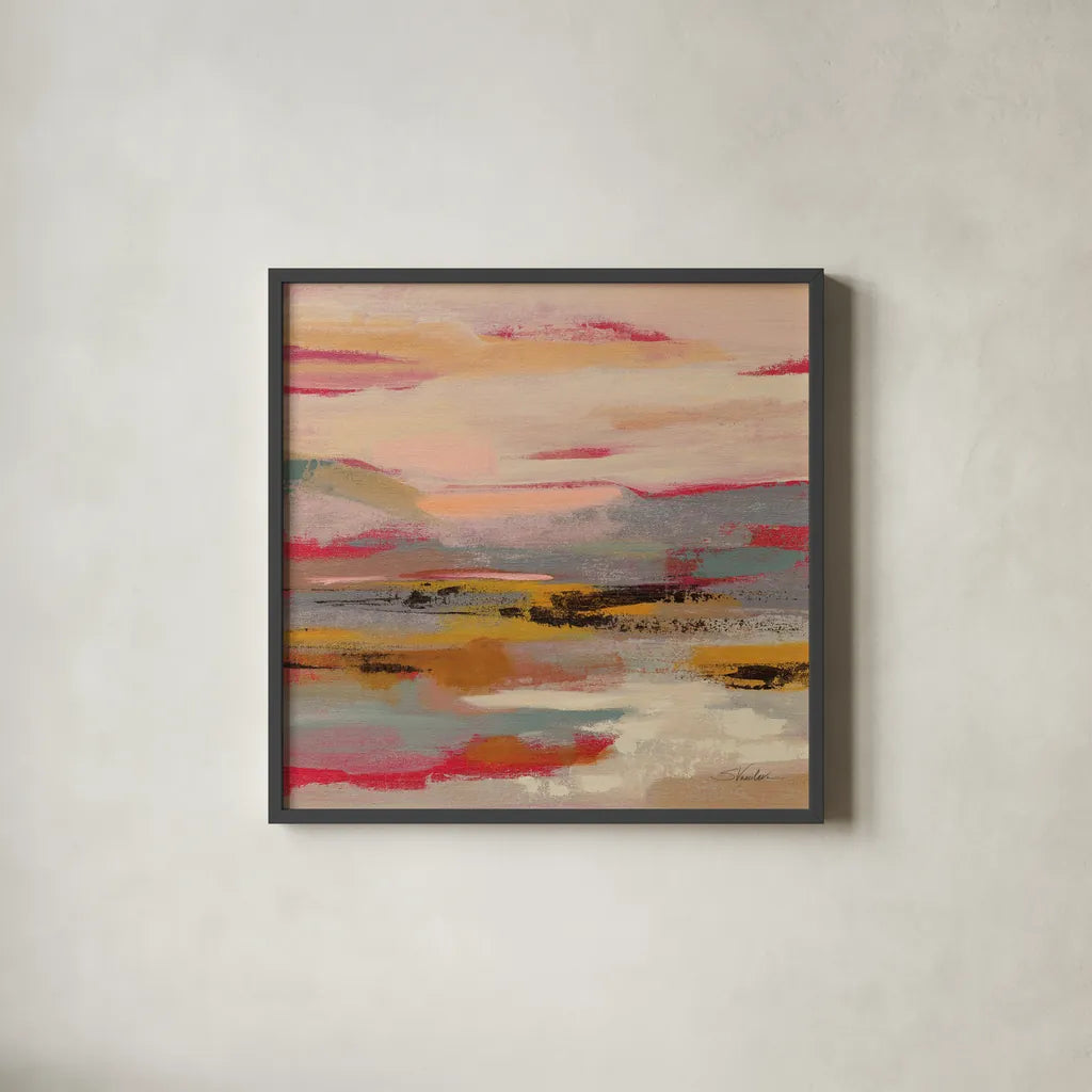 Magenta Hill I by Silvia Vassileva. Shown in a sleek black glass frame for a contemporary gallery look. Available as an archival giclee rolled canvas, fine art paper, or poster print. SKU 83506a.