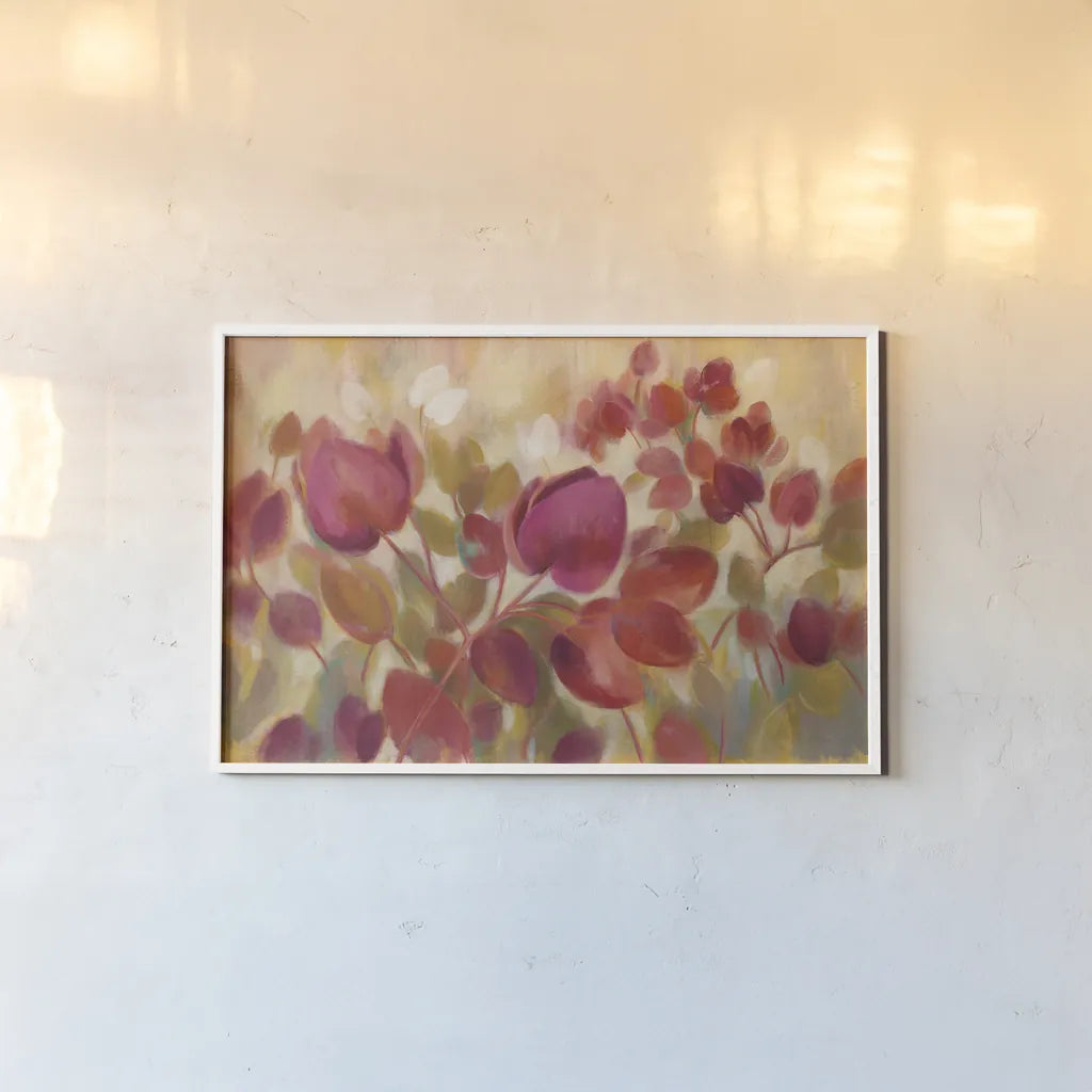 Magenta Tropical by Silvia Vassileva. shown as a paper print in a white frame. Available as a archival giclee rolled canvas, fine art paper, or poster print. SKU 35308i.