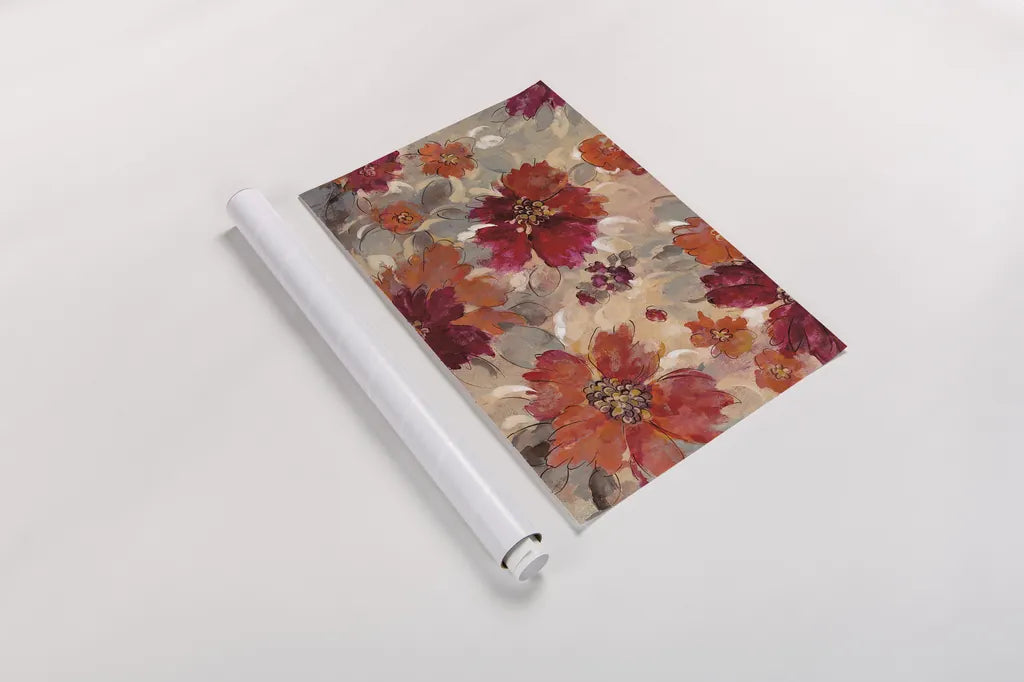 Magenta and Coral Floral by Silvia Vassileva. shown as a rolled paper print. Available as archival giclee rolled canvas, fine art paper, or poster print. SKU 29747i.