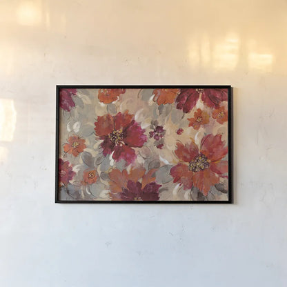 Magenta and Coral Floral by Silvia Vassileva. shown as a paper print in a black flame. Available as a archival giclee rolled canvas, fine art paper, or poster print. SKU 29747i.