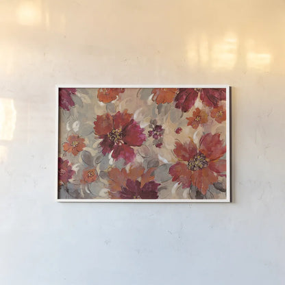 Magenta and Coral Floral by Silvia Vassileva. shown as a paper print in a white frame. Available as a archival giclee rolled canvas, fine art paper, or poster print. SKU 29747i.