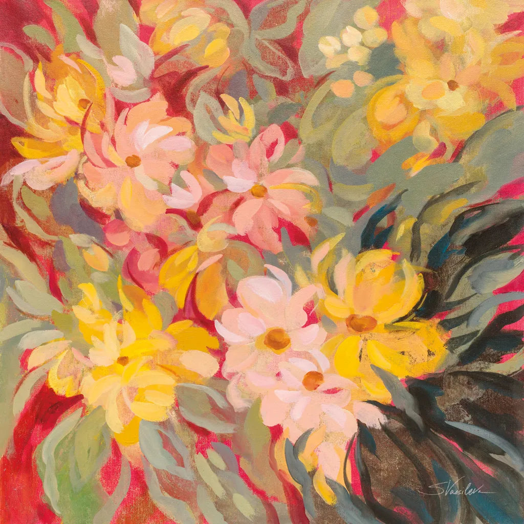 Magenta and Sage Floral by Silvia Vassileva. SKU 83503a. Archival Giclee Fine art print for wall decor.