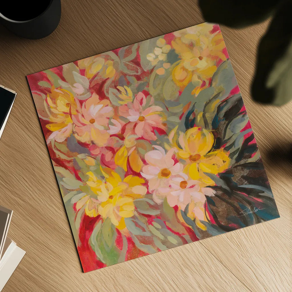 Magenta and Sage Floral by Silvia Vassileva. Shown as a detailed flat fine art print, highlighting archival giclee quality. Available as an archival giclee rolled canvas, fine art paper, or poster print. SKU 83503a.