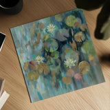 Magic Lily Pond by Silvia Vassileva. Shown as a detailed flat fine art print, highlighting archival giclee quality. Available as an archival giclee rolled canvas, fine art paper, or poster print. SKU 54372a.