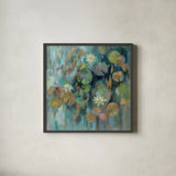 Magic Lily Pond by Silvia Vassileva. Shown in a sleek black glass frame for a contemporary gallery look. Available as an archival giclee rolled canvas, fine art paper, or poster print. SKU 54372a.