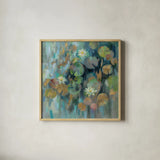Magic Lily Pond by Silvia Vassileva. Shown in a natural wood glass frame for a timeless modern aesthetic. Available as an archival giclee rolled canvas, fine art paper, or poster print. SKU 54372a.
