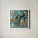Magic Lily Pond by Silvia Vassileva. Shown in a crisp white glass frame for a clean and minimalist style. Available as an archival giclee rolled canvas, fine art paper, or poster print. SKU 54372a.
