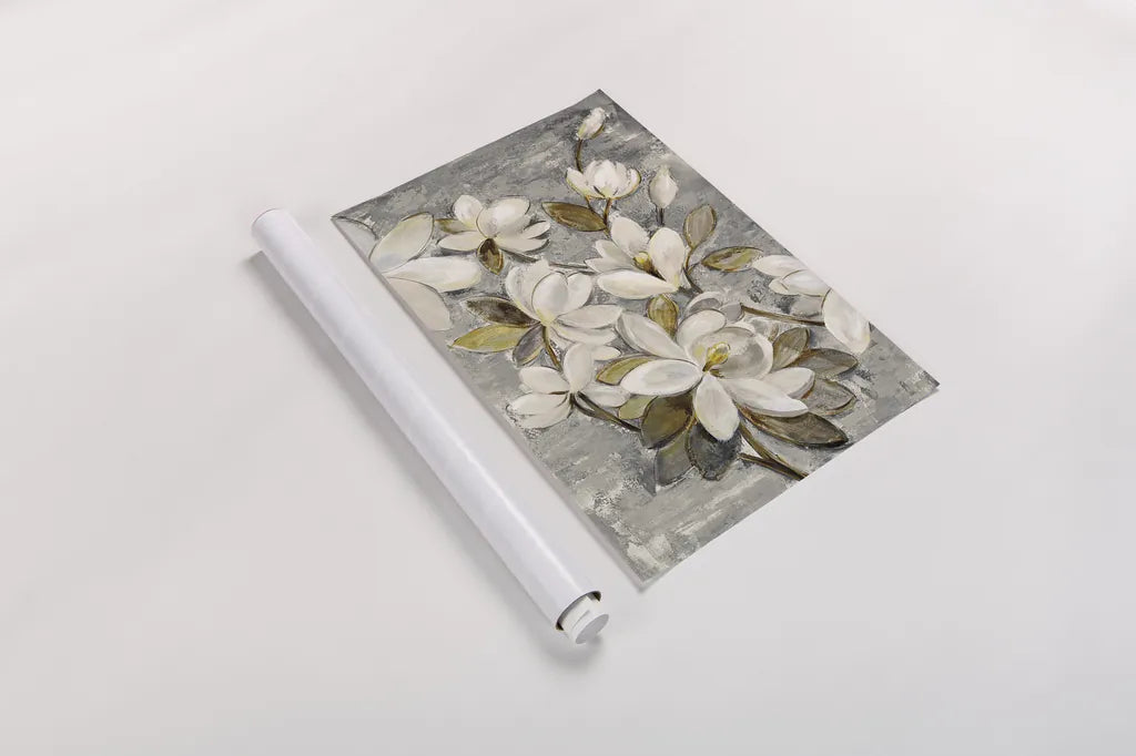 Magnolia Simplicity Neutral Gray by Silvia Vassileva. shown as a rolled paper print. Available as archival giclee rolled canvas, fine art paper, or poster print. SKU 30331i.