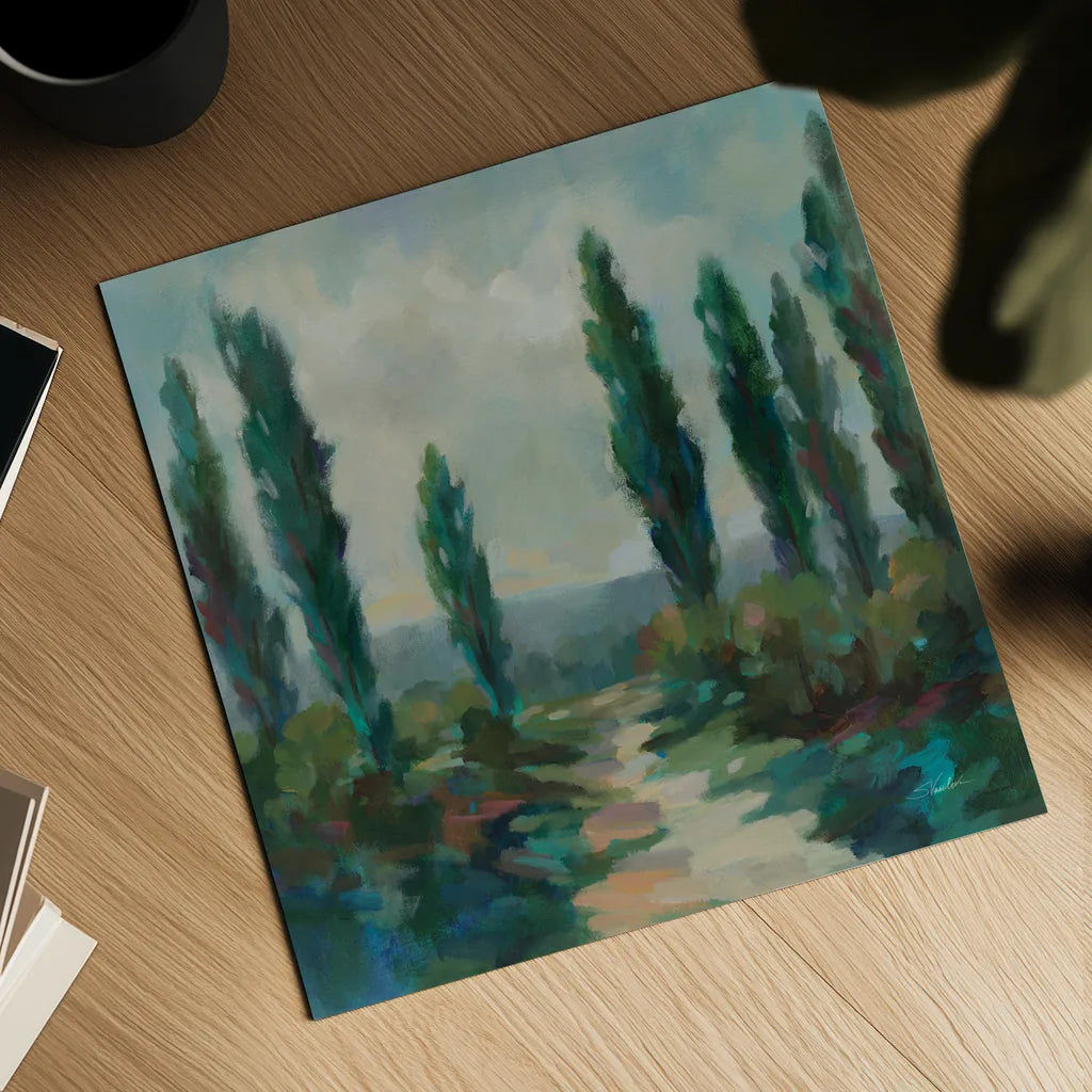 Majestic Poplars by Silvia Vassileva. Shown as a detailed flat fine art print, highlighting archival giclee quality. Available as an archival giclee rolled canvas, fine art paper, or poster print. SKU 95137a.