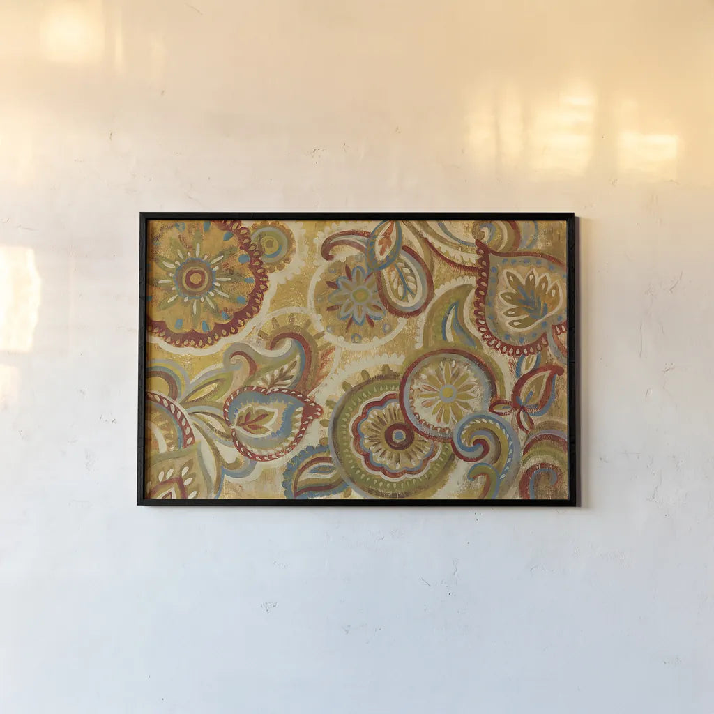 Mandala and Paisley by Silvia Vassileva. shown as a paper print in a black flame. Available as a archival giclee rolled canvas, fine art paper, or poster print. SKU 23759i.