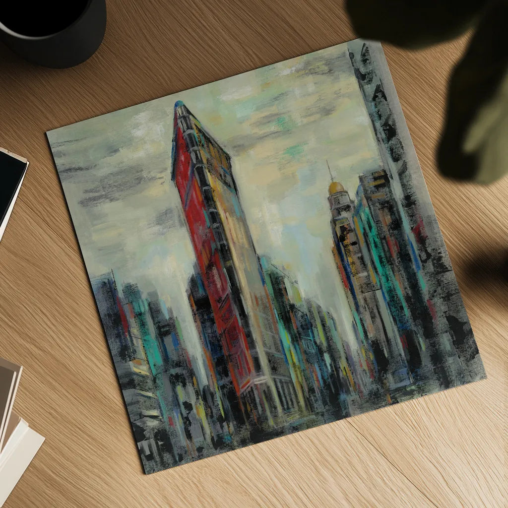 Manhattan Flatiron Building by Silvia Vassileva. Shown as a detailed flat fine art print, highlighting archival giclee quality. Available as an archival giclee rolled canvas, fine art paper, or poster print. SKU 54377a.