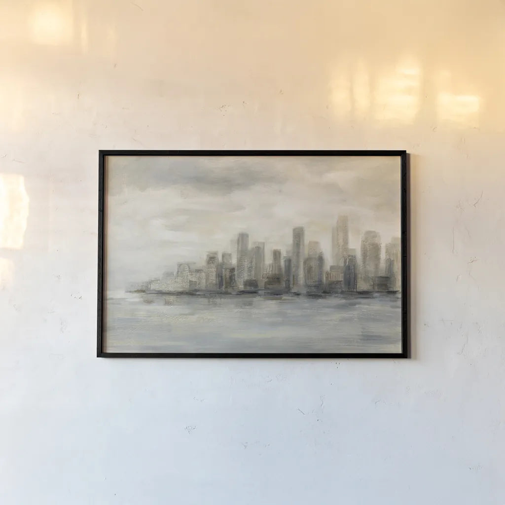 Manhattan Low Clouds by Silvia Vassileva. shown as a paper print in a black flame. Available as a archival giclee rolled canvas, fine art paper, or poster print. SKU 49262i.