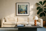 Manhattan Sketches I by Silvia Vassileva. Displayed in a glass frame with matte in a clean modern living room. Available as an archival giclee rolled canvas, fine art paper, or poster print. SKU 35822a.