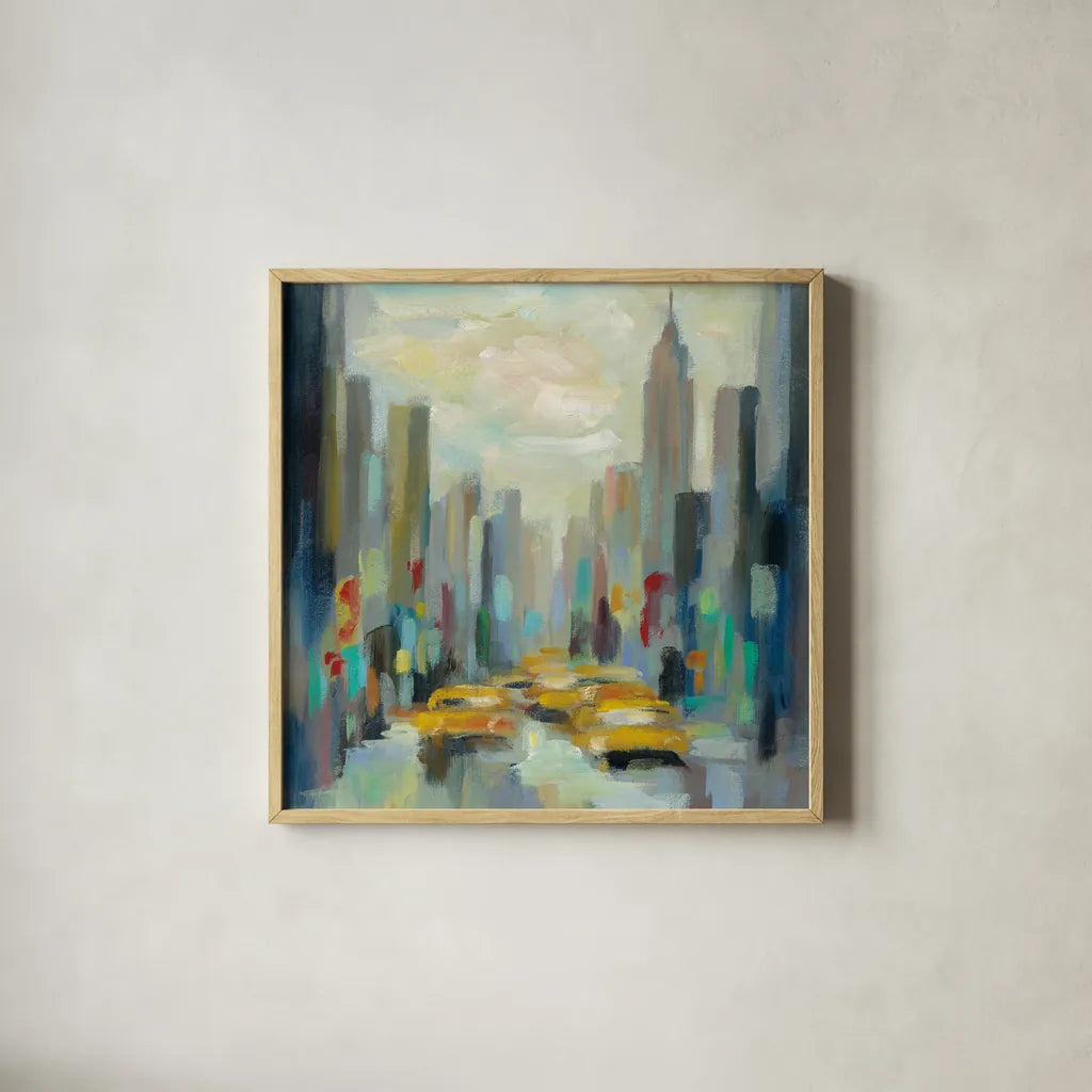 Manhattan Sketches II by Silvia Vassileva. Shown in a natural wood glass frame for a timeless modern aesthetic. Available as an archival giclee rolled canvas, fine art paper, or poster print. SKU 35823a.