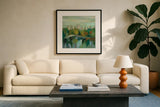 Manhattan Sketches III by Silvia Vassileva. Displayed in a glass frame with matte in a clean modern living room. Available as an archival giclee rolled canvas, fine art paper, or poster print. SKU 35824a.