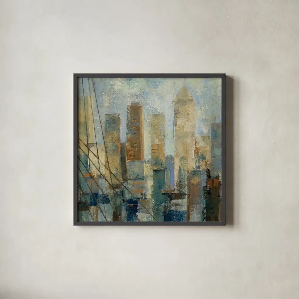 Manhattan Sketches V by Silvia Vassileva. Shown in a sleek black glass frame for a contemporary gallery look. Available as an archival giclee rolled canvas, fine art paper, or poster print. SKU 35826a.