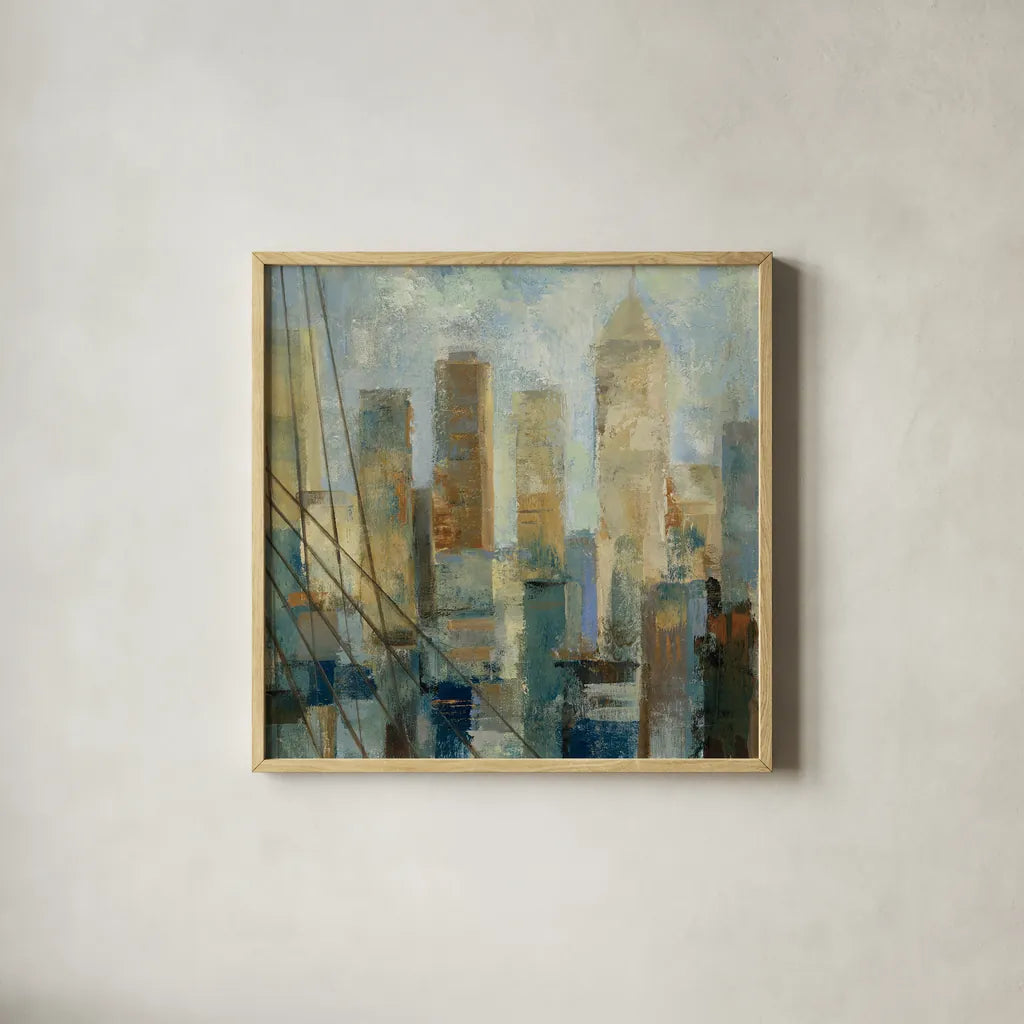 Manhattan Sketches V by Silvia Vassileva. Shown in a natural wood glass frame for a timeless modern aesthetic. Available as an archival giclee rolled canvas, fine art paper, or poster print. SKU 35826a.