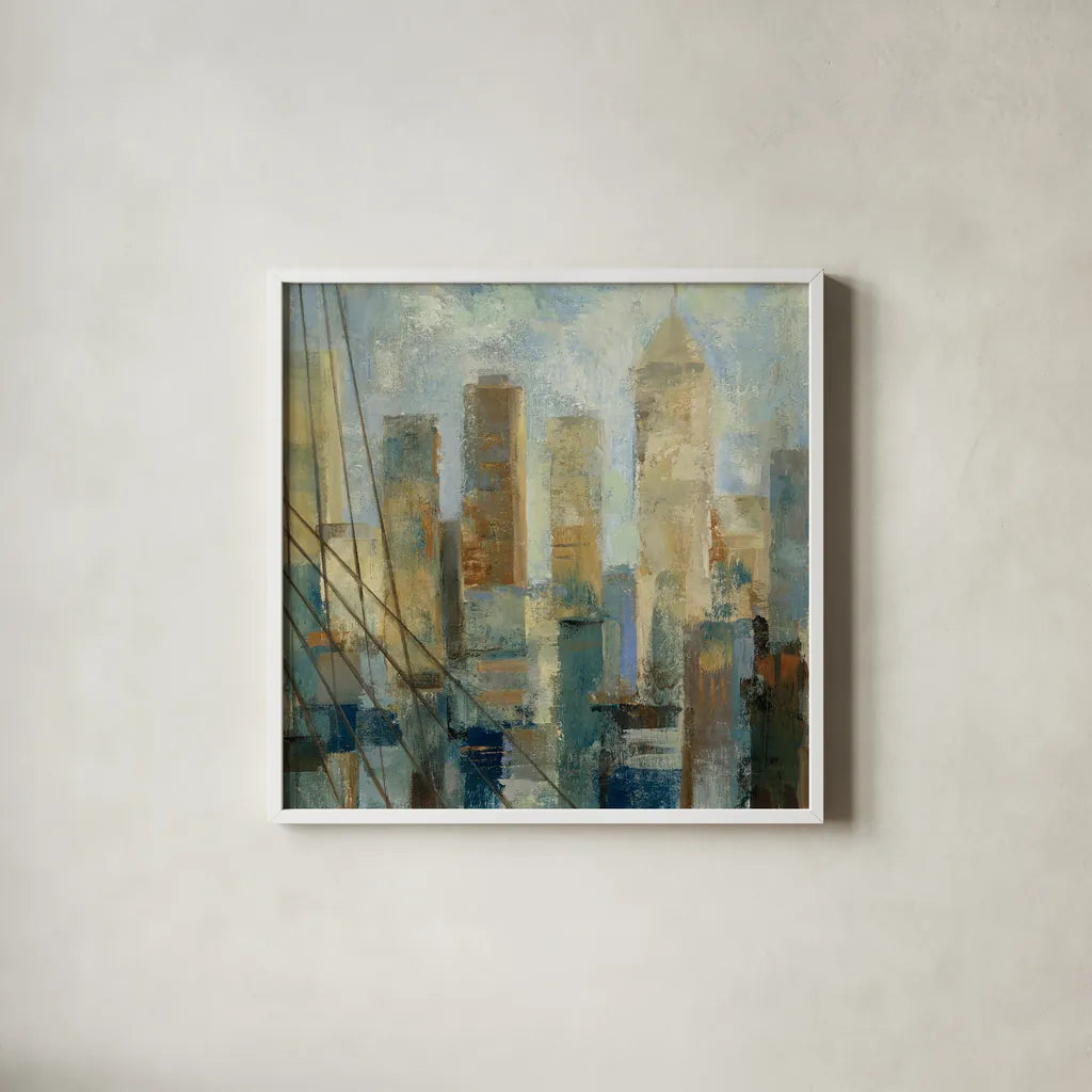 Manhattan Sketches V by Silvia Vassileva. Shown in a crisp white glass frame for a clean and minimalist style. Available as an archival giclee rolled canvas, fine art paper, or poster print. SKU 35826a.
