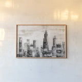Manhattan Skyline BW Crop by Silvia Vassileva. shown as a paper print in a natural frame. Available as a archival giclee rolled canvas, fine art paper, or poster print. SKU 67640i.