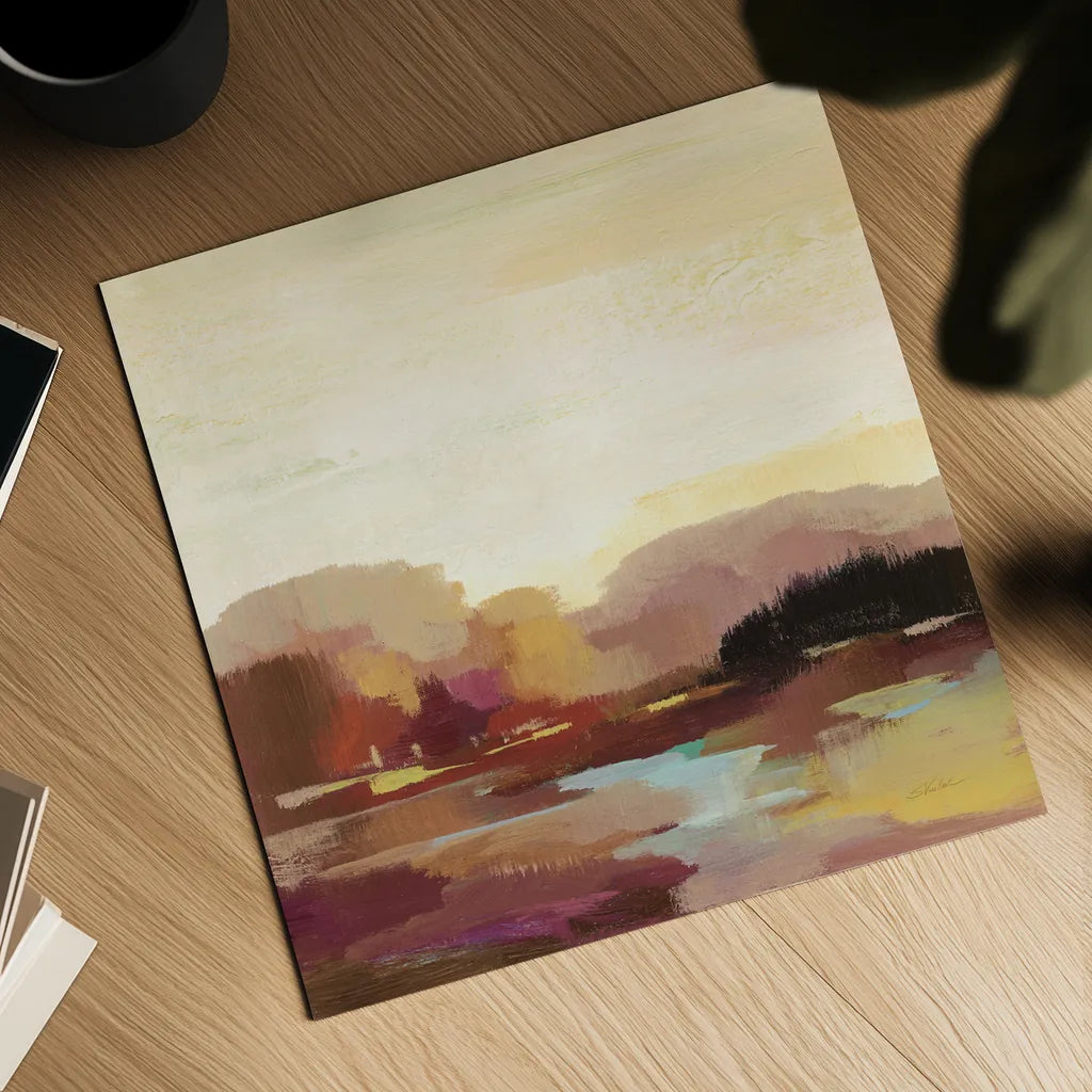 Maroon Landscape by Silvia Vassileva. Shown as a detailed flat fine art print, highlighting archival giclee quality. Available as an archival giclee rolled canvas, fine art paper, or poster print. SKU 63905a.