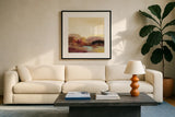 Maroon Landscape by Silvia Vassileva. Displayed in a glass frame with matte in a clean modern living room. Available as an archival giclee rolled canvas, fine art paper, or poster print. SKU 63905a.