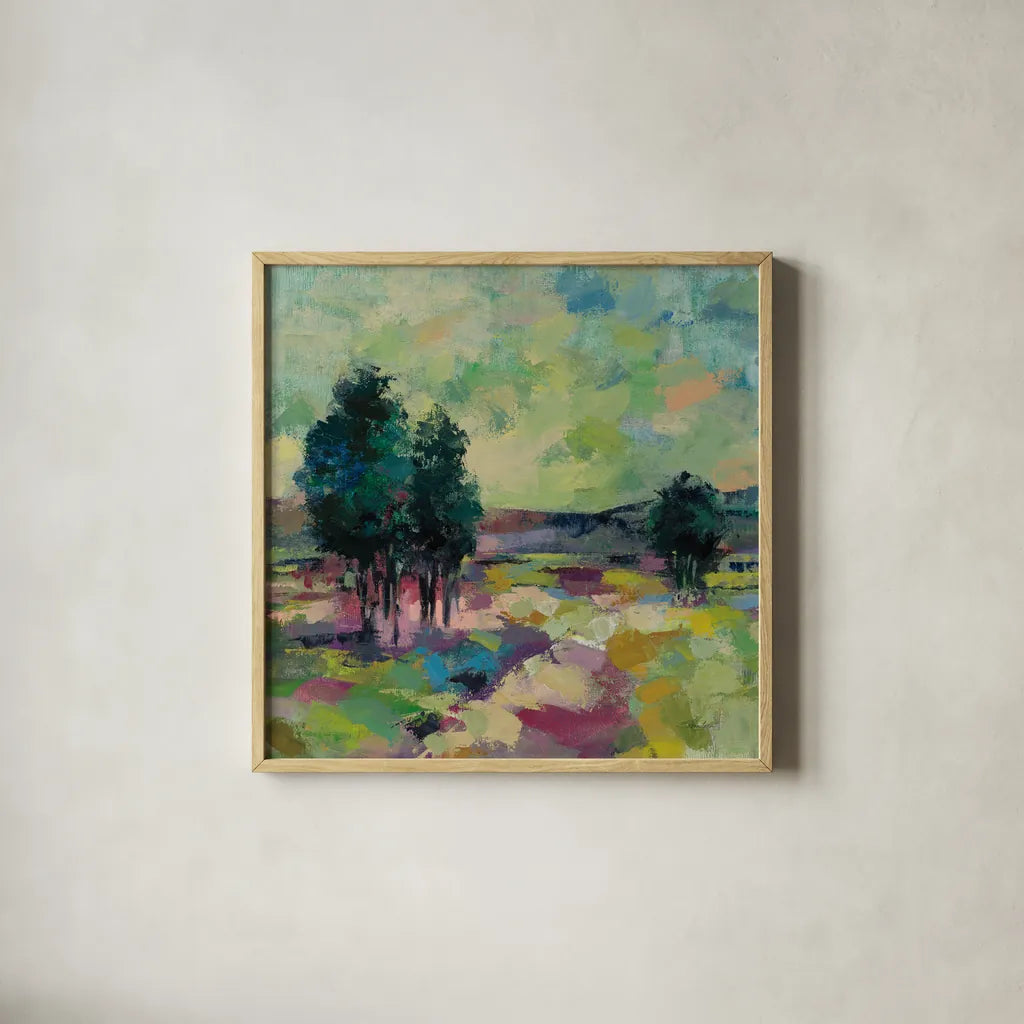 Mauve Fields Crop by Silvia Vassileva. Shown in a natural wood glass frame for a timeless modern aesthetic. Available as an archival giclee rolled canvas, fine art paper, or poster print. SKU 92000a.