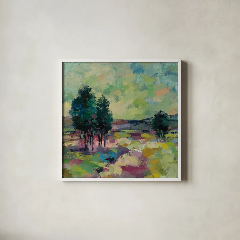 Mauve Fields Crop by Silvia Vassileva. Shown in a crisp white glass frame for a clean and minimalist style. Available as an archival giclee rolled canvas, fine art paper, or poster print. SKU 92000a.