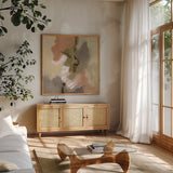 Meadow View II by Silvia Vassileva. Shown in a natural wood frame in a cozy modern living room. Available as an archival giclee rolled canvas, fine art paper, or poster print. SKU 71192a.