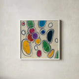 Mid Mod Circles by Silvia Vassileva. Shown in a crisp white glass frame for a clean and minimalist style. Available as an archival giclee rolled canvas, fine art paper, or poster print. SKU 82626a.