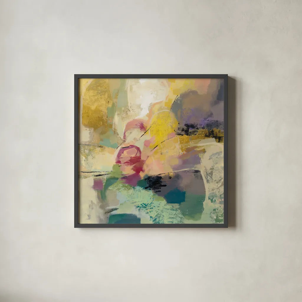 Mid Mod Mood by Silvia Vassileva. Shown in a sleek black glass frame for a contemporary gallery look. Available as an archival giclee rolled canvas, fine art paper, or poster print. SKU 62958a.