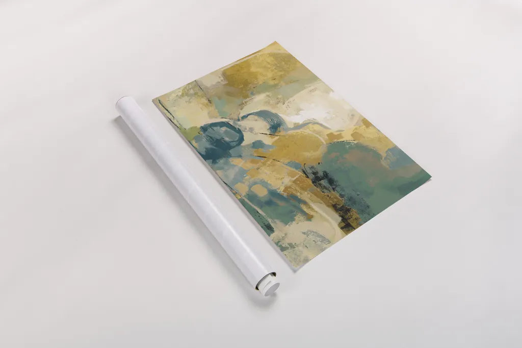 Mid Mod Mood Blue Crop by Silvia Vassileva. shown as a rolled paper print. Available as archival giclee rolled canvas, fine art paper, or poster print. SKU 65022i.