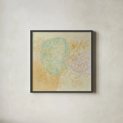 Mid Mod Sophisticated Floral I by Silvia Vassileva. Shown in a sleek black glass frame for a contemporary gallery look. Available as an archival giclee rolled canvas, fine art paper, or poster print. SKU 66082a.