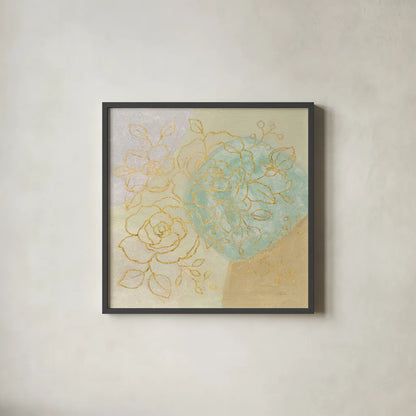 Mid Mod Sophisticated Floral II by Silvia Vassileva. Shown in a sleek black glass frame for a contemporary gallery look. Available as an archival giclee rolled canvas, fine art paper, or poster print. SKU 66083a.