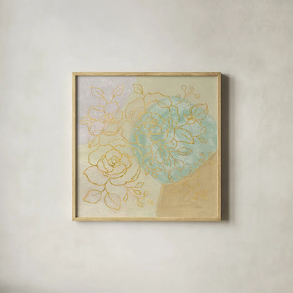 Mid Mod Sophisticated Floral II by Silvia Vassileva. Shown in a natural wood glass frame for a timeless modern aesthetic. Available as an archival giclee rolled canvas, fine art paper, or poster print. SKU 66083a.