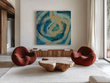 Mid Modern Tile I by Silvia Vassileva. Shown as extra-large giant wall art in a modern living room. Available as an archival giclee rolled canvas, fine art paper, or poster print. SKU 66072a.