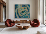 Mid Modern Tile II by Silvia Vassileva. Shown as extra-large giant wall art in a modern living room. Available as an archival giclee rolled canvas, fine art paper, or poster print. SKU 66073a.