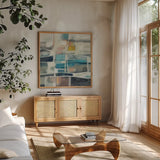 Mid Modern Vintage by Silvia Vassileva. Shown in a natural wood frame in a cozy modern living room. Available as an archival giclee rolled canvas, fine art paper, or poster print. SKU 86940a.