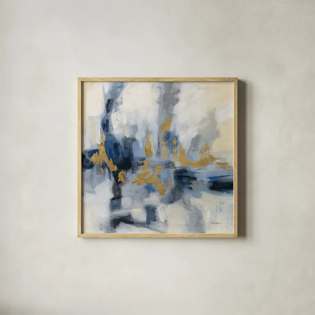 Midnight Embrace by Silvia Vassileva. Shown in a natural wood glass frame for a timeless modern aesthetic. Available as an archival giclee rolled canvas, fine art paper, or poster print. SKU 73890a.