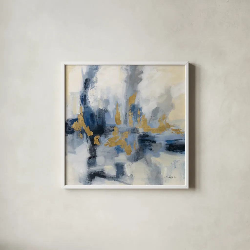 Midnight Embrace by Silvia Vassileva. Shown in a crisp white glass frame for a clean and minimalist style. Available as an archival giclee rolled canvas, fine art paper, or poster print. SKU 73890a.