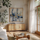 Midnight Embrace by Silvia Vassileva. Shown in a natural wood frame in a cozy modern living room. Available as an archival giclee rolled canvas, fine art paper, or poster print. SKU 73890a.
