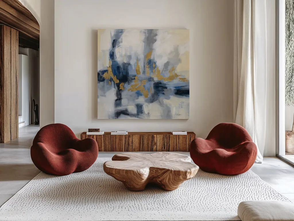 Midnight Embrace by Silvia Vassileva. Shown as extra-large giant wall art in a modern living room. Available as an archival giclee rolled canvas, fine art paper, or poster print. SKU 73890a.