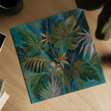 Midnight Tropical Leaves by Silvia Vassileva. Shown as a detailed flat fine art print, highlighting archival giclee quality. Available as an archival giclee rolled canvas, fine art paper, or poster print. SKU 67913a.
